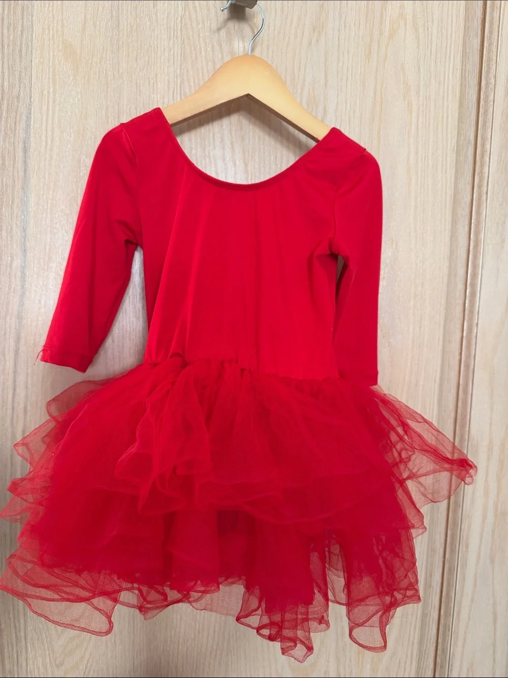 Girls Red Tulle Dance Dress with Layered Skirt